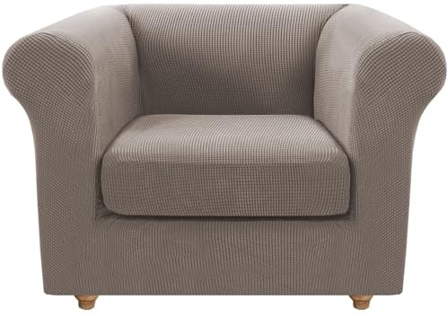 Jacquard-Sofabezug Chesterfield, Vintage-Stil, dehnbar, 1 Stück, Möbelschutz für geschwungene Sofas, Couch und Sessel, Taupe, inkl. 1 kleinen Sitzbezug