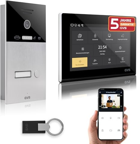 GVS IP Video Türsprechanlage mit Türöffner, RFID, 1x 7 Zoll Monitor & App | Smarte Video Türklingel mit Kamera und Monitor & App - Gegensprechanlage für 1 Familienhaus (AVS4084U)
