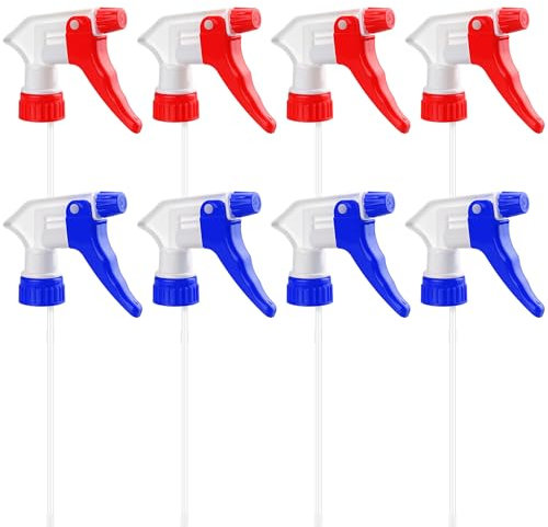 Spray Bottle Nozzles Plastic Heavy Duty 8Pcs Trigger Spray Nozzle Replacement Head Leak Proof Water Bottle Spray Nozzles Adjustable Head Sprayer（Blue+Red）