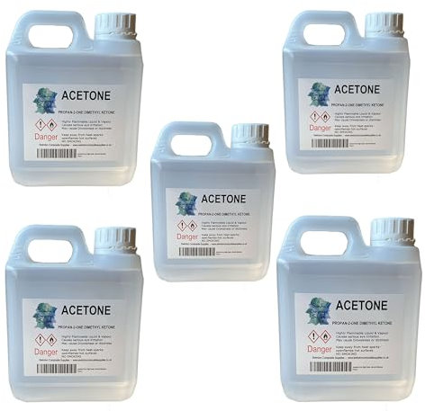 Acetone - Nail Varnish Remover- Solvent & Degreaser - 1Litre - 1000ml (1L Jerrycan x 5)
