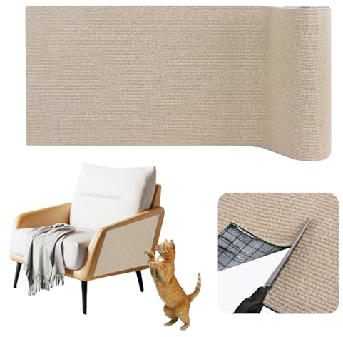 Kratzteppich selbstklebend Kratzmatte Katze Sofa Kratzbretter Katze Wand Kratzbrett Katzen Katzenwand Kratzschutz Wand (Khaki, 40cm×4m)