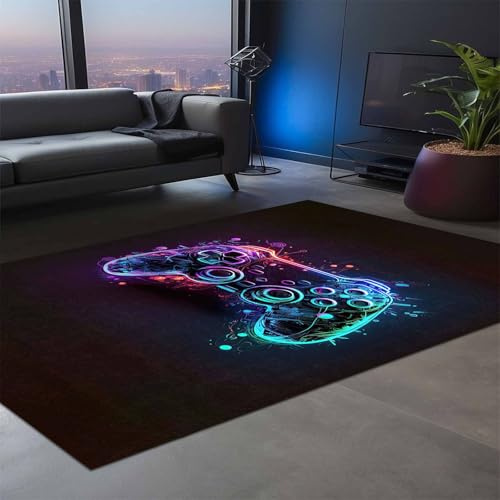 bamyum Funspot Gamer Bedruckter Teppich Chenille-Druck Maschinell Hergestellt für Spielzimmer, Schlafzimmer Videospiel Waschbarer Gaming 80 x 300 cm