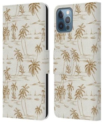 Head Case Designs Offizielle Anis Illustration Strandbeige Gold Muster Mischen Leder-Wallet-Hülle Kompatibel mit Apple iPhone 12 / iPhone 12 Pro