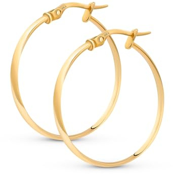 Amberta 9K 14K Ohrringe Kreolen Gold für Damen, Kleine Dünne Klassische Glatte Schlafohrringe, Echt Goldcreolen 10 15 20 25 mm, Hergestellt in Italien