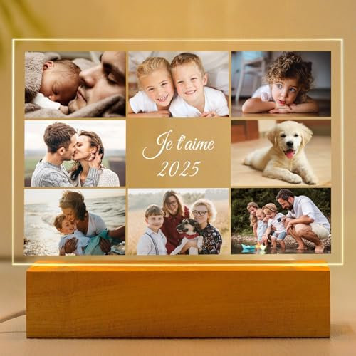 Kasofong Cadeau Femme Personnalisé, Cadre Photo Personnalisé, Cadre Personnalisé avec Photo, Cadre Lumineux Personnalisable, Cadeau Noel Femme et Homme