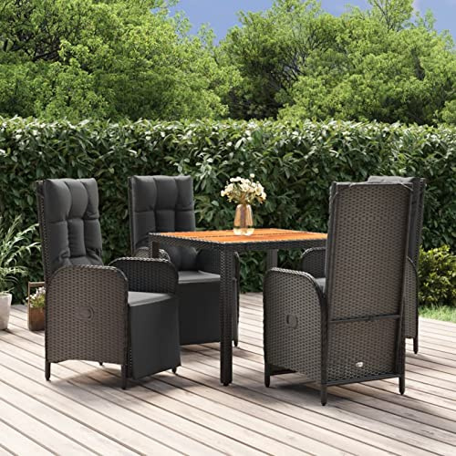 IKAYAA Rattan Essgruppe 4 Personen Gartenmöbel Essgruppe mit Verstellbare Hochlehner Stühlen Garten Sitzgruppe Schwarz Rattan Gartenmöbel Set mit Auflagen Sitzgarnitur mit 90 cm Tisch #2