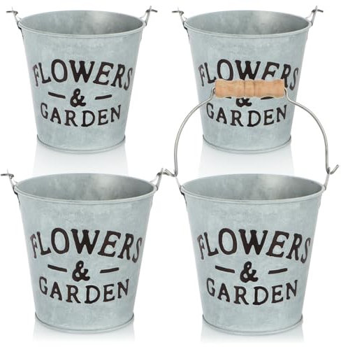 com-four® 4X Blumentopf aus Metall - Pflanzentopf - Mini Metalleimer - Vintage Blumenkübel - Kräutertopf zum Hinstellen und Aufhängen - Deko-Eimer im Landhausstil (Metalleimer - 4 Stück)