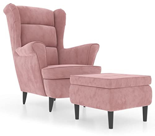 Refined Relaxsessel mit gepolstertem Sitz Armlehnen Fernsehsessel Loungesessel für Wohnzimmer Polstersessel Ruhesessel Ohrensessel mit Hocker Rosa Samt