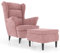 Refined Relaxsessel mit gepolstertem Sitz Armlehnen Fernsehsessel Loungesessel für Wohnzimmer Polstersessel Ruhesessel Ohrensessel mit Hocker Rosa Samt