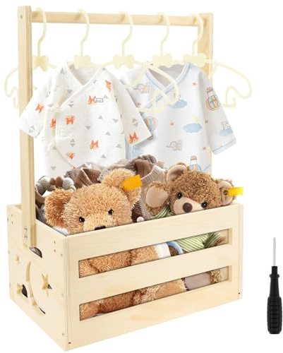 Babykorb Geschenk mit Griff,Holzkiste für Babyparty,Schrank Babypartykisten aus Holz,Multifunktional Babykorb Neugeborene für Geburtstage Babypartys Weihnachten Neue Eltern(A)