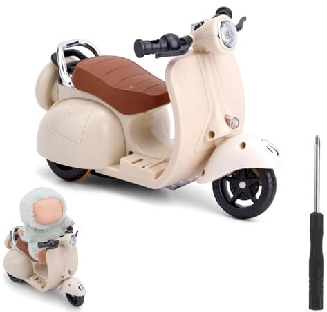BTFO Jouet Scooter pour Poupée, Jouet en Peluche Scooter Électrique avec Lumières et Musique Mignon Moto pour Poupée Décoration 360° Jouets Interactifs Rotatifs Accessoires Bureau