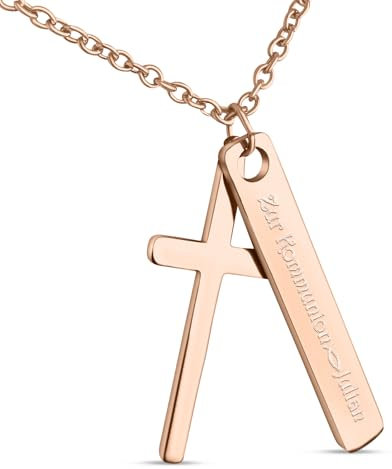 Hanessa Personalisierte Kette mit Gravur Edelstahl 50 cm mit Anhänger Kreuz Rechteck in rose-gold - Personalisierte Geschenke für Kinder und Erwachsene - Halskette Damen Herren Mädchen Jungen