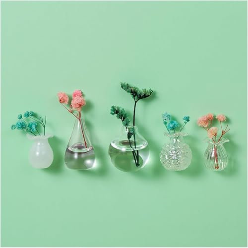 5 PCS Mini Bud Vases Magnetic for Fridge, Cute Ceramic & Glass Vase Magnets, Tiny 3D Flower Pot Vases Magnets for Kitchen Refrigerator Locker Office Decoration