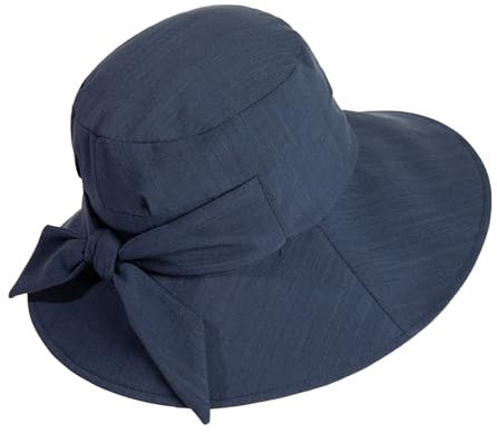 Comhats Sonnenhüte für Frauen mit breiter Krempe, UPF 50 UV-Sonnenschutz, faltbar, Sommer-Strandhut, Baumwolle/Leinen Marineblau L