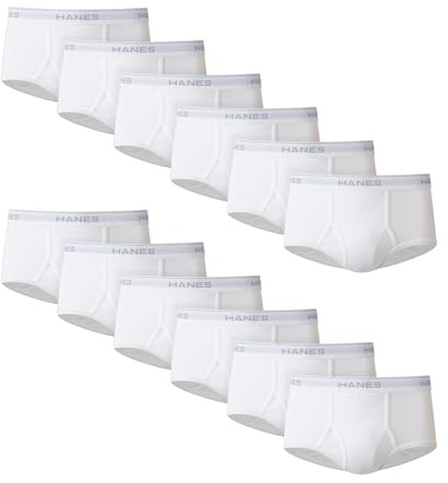 Hanes Men's Brief Underwear Pack, Cotton Briefs, Moisture-Wicking Underwear, Breathable, White, 6-Pack
