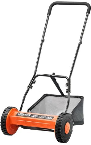 VEVOR Tondeuse à Gazon Manuelle, 400 mm, 5 Lames Acier, sans Moteur, Hauteur de Coupe Réglable 15 à 45 mm, avec Bac de Ramassage, Tondeuse pour Pelouses, Allées, Cours, Travaux de Jardinage Quotidiens