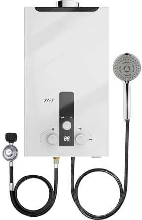 Durchlauferhitzer Dusche 6L/12L, 12KW/24kw LPG Propan Warmwasserbereiter Gasdurchlauferhitzer, Tragbarkeit, LED-Display, Durchlauferhitzer Gas für Camping, Caravaning und Haushalt (12L)