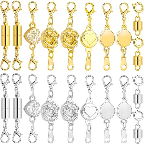 RUISPEED 20 Stück Magnetverschluss für Ketten – 6 Designs, extra starke Magnete, Kettenverlängerung & Schmuckverbindungsclip, einfach für Halsketten und Armbänder