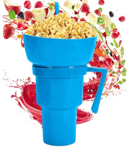 Fangfhai Snack and Drink Cup,2-in-1 Reusable Snack Bowl Drink Cup with Straw - Portable Drinking Container Food Holder for Adults Kids Toddler Outdoor Travel Party Camping Picnic Beach
