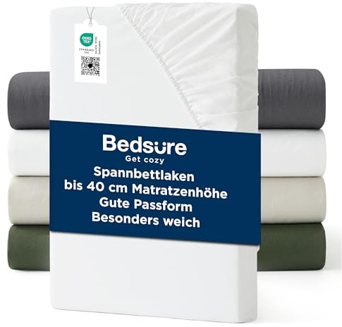 Bedsure Spannbettlaken 180x200cm Oeko-TEX - bis 40cm Tiefe, Weiß | Spannbetttücher Mikrofaser Waschoptik, Baumwoll-Haptik, Bettlaken für Hohe Matratzen & Boxspringbett, Weich & Hautsympathisch
