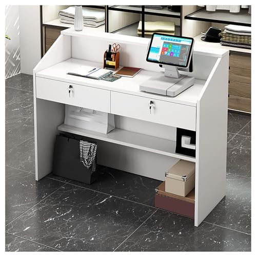 Empfangstisch mit abschließbaren Schubladen, 99,1 cm, kleines Büro, Sekretär, Theke, Aufbewahrungsregale, modernes Design für Zuhause und Büro