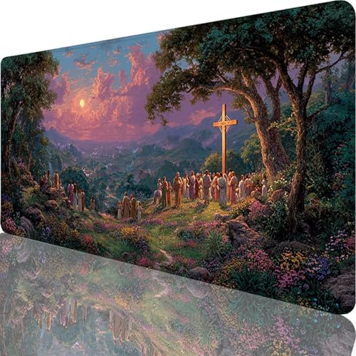 Tapis de Souris Vert 800 x 400 x 4 mm Grand Tapis de Souris XXL Paysage sous Main Bureau Gamer, à Bords Cousus, Base en Caoutchouc Antidérapante Mouse Pad pour PC, Portable, Decoration Maison l-8768