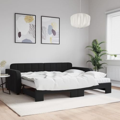 Refined Tagesbett Ausziehbar mit Matratzen Schwarz 90x190 cm Samt