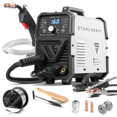 STAHLWERK Poste à Souder MIG/MAG 160 M – Onduleur Combiné 5-en-1 Compact de 160 A pour FLUX (Fil Fourré), MMA/Électrode enrobée (ARC) & Lift-TIG (DC), Seulement 6,8 kg, Hotstart et Anti-Stick