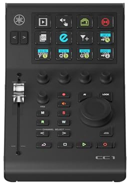 YAMAHA CC1 Production Controller – Kompakter USB Controller mit 12 LCD-Tasten, motorisiertem Fader, AI-Drehregler und DAW-/Streaming-Integration – Schwarz