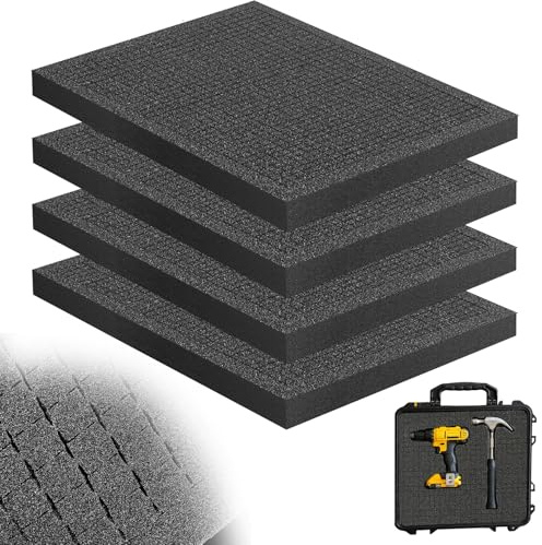 xiaoxiaozhijia 4 Piezas Espuma precortada,40 x 30 x 2.5cm Espuma Negra como plantilla para cortar tú mismo,Indicado para el revestimiento interior de cajas de protección y cajas de herramientas
