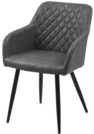 CLIPOP Esszimmerstühle 1er Set, Küchenstühle Dunkelgrau Kunstlederstoff stühle Polsterstühle mit Armlehne Metallbeine Polstersessel Stühle für Esszimmer Küche (1, Kunstleder Dunkelgrau)