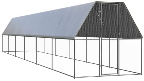 QUAHEAS Outdoor Chicken Cage Galvanised Steel 2 x 12 x 2 m with Water Resistant Roof, Door with Lock, Weatherproof and Stable for Chickens, Rabbits, Guinea Pigs, Rodents, Garden, Balcony, Run