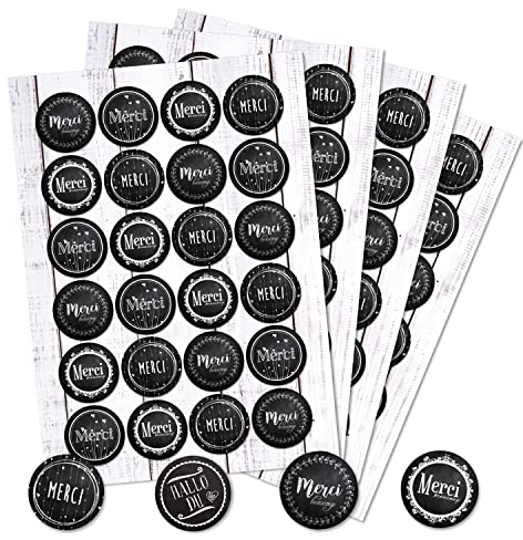 Logbuch-Verlag 96 Merci Sticker Wort Ø 4 cm Danke Aufkleber französisch als Hochzeitsdeko Kundengeschenk Dankesgeschenk Verzierung