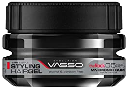 VASSO Professionelles Haargel Für Nasseffekte Bis Zu 24 Stunden Mnemonic Gum Styling Haar Gel The Rock, 250 Ml