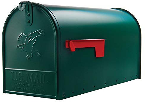 Dark Green Mailbox Medium Metal US Mail Box Rural Size Outside Curbside Horizontal Farmhouse Classic, 19D x 6.5W x 9.5H