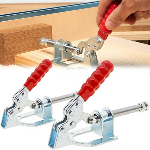 MINGZE 2 Pcs 32MM Toggle Clamps GH-302-F, Push Pull Type 136kg Holding Capacity Vertical Quick Release Hand Tool Hold-Down Clamp GH-302-FM for Welding, Woodworking, Mould and Machine Operation