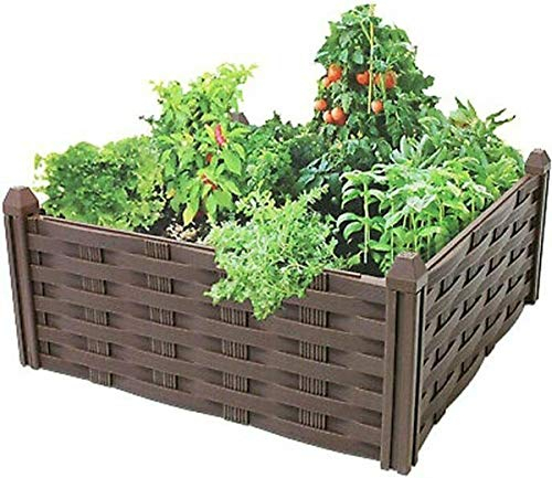 Raised Flower Bed Garden Fence Lawn Edging Rattan Effect Pot Vegetable Planter, Outdoor Usage, Black 4 Piece