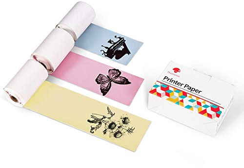 Phomemo Farbiges Nicht Selbstklebendes Papier für T02, M02, M02S, M02PRO, M03, M03AS, M04S, M04AS Mini Drucker für Handys, Gelb/Blau/Rosa, 50 mm x 6,5 m, 3 Rollen