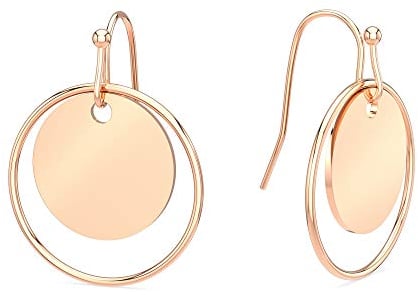 THIORA Plättchen Ohrringe Damen | Edelstahl | Minimalistisch Hängend | Ohrhänger Rund Kreis (Rosegold)