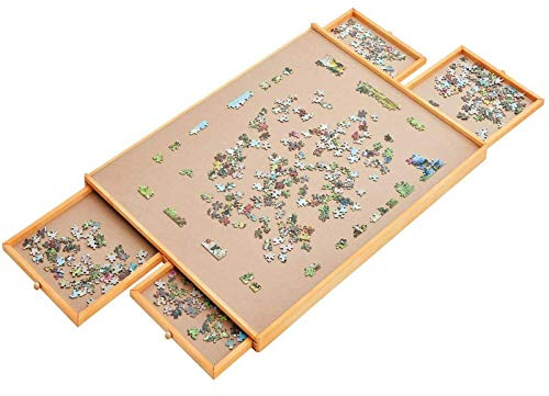 QXTT Puzzletisch Mit 4 Schubladen Puzzle Tisch Mit Schubladen Groß Puzzleplateau Aus Holz Puzzle Table Mit Glatter Arbeitsfläche Puzzle Board Holz Puzzle-speichersystem,2000pc