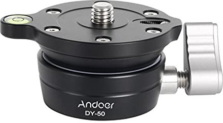 Andoer DY-50 Stativ Nivellierbasis, Panorama Fotografie Stativkopf Aluminiumlegierung 15° Neigung mit 3/8 Zoll Schraube Wasserwaage Ersatz für Canon Nikon Sony DSLR Kameras