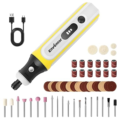ENVENTOR Mini Multifunktionswerkzeug Akku, 4V Rotationswerkzeug mit 75 Zubehör, 5000-16000RPM, 3 Einstellbare Geschwindigkeiten, USB-Aufladung, zum Gravieren, Schleifen, Polieren, Bohren, Reinigen