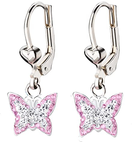 FIVE-D Ohrringe Schmetterling 925 Sterling Silber Kinder Damen Mädchen Ohrhänger (Rose-Klar)