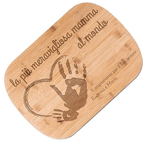 Maverton Tagliere in bambù - incisione personalizzata - battilardo rettangolare - eco-friendly - dimensioni 35cm x 25cm - pensiero speciale per la donna - mamma meravigliosa