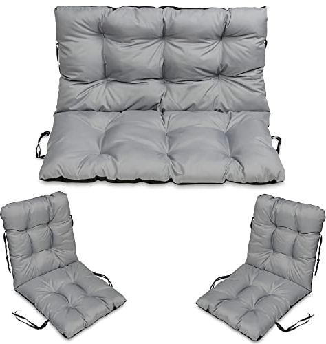 SuperKissen24. Sitzkissen Bankkissen Bankauflage - 140x50 cm und Rückenlehne 140x60 cm mit 2er 48x96 cm Stuhlkissen Set - Outdoor und Indoor - Grau