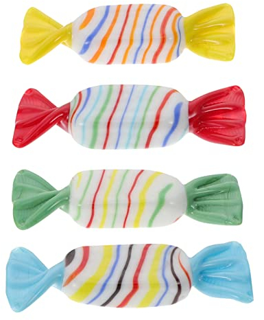 jojofuny 4Pcs Vintage Murano Style Glas Süßigkeiten Süßigkeiten Ornament Bunte Streifen Süßigkeit Figur Crystal Papergewicht Tisch Herzstück für Home Party Hochzeitsfestival Dekor Dekor