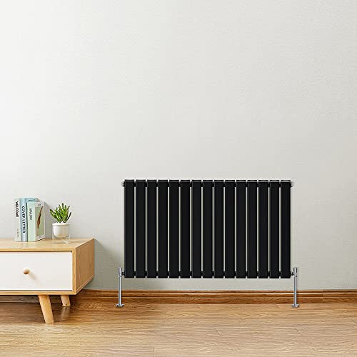 Warmehaus Horizontal Designer Radiator Flat Panel Modern Heating Double Black Radiator 600x1022mm
