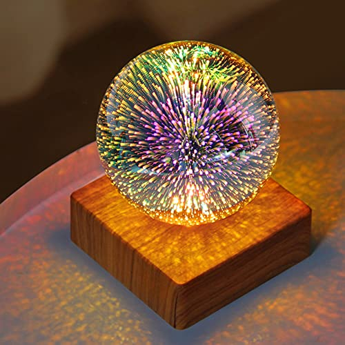 3D LED Romantisches Feuerwerk Nachtlampe Sternengeschenk Lampe, Bunte Glas Kugel Tischlampe Licht Geschenke for Kinder