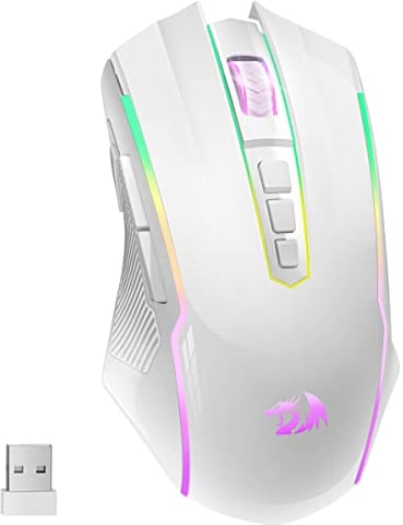 Redragon Mouse da gioco senza fili,Mouse senza fili ricaricabile con 8000 PPP, ergonomico, RGB, 9 pulsanti programmabili con pulsante di fuoco, 70 ore, mouse da gioco per Windows e Mac - bianco