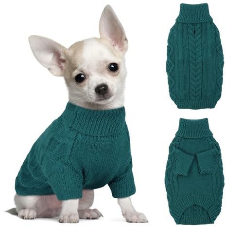 Hjumarayan Hundepullover Kleine Hunde - Schlicht & Elegant Hunde Pullover, Warm Hundepullover mit Geschirrloch, Schöner Hundepulli mit Beinen Hund Pullis für Chihuahua (Pfauengrün XS)